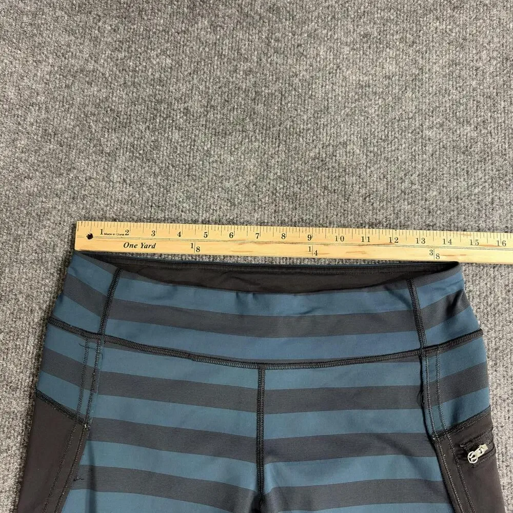 Lululemon Athletica Leggings Womens 10 Blue Stripe Run Top Speed Crop Pants